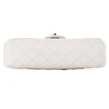 CHANEL Caviar Skin Matelasse W Flap Shoulder Bag White Silver-Tone Hardware, Pre-Owned