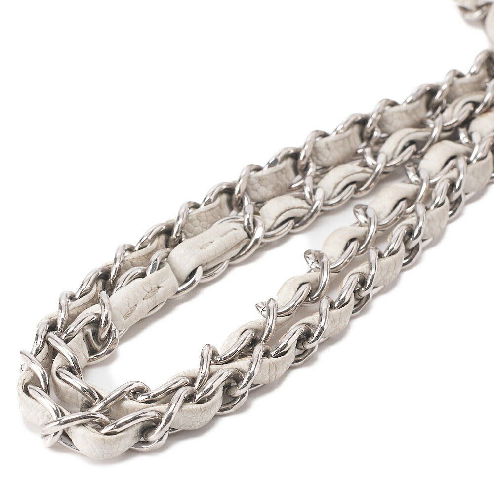 CHANEL Caviar Skin Matelasse W Flap Shoulder Bag White Silver-Tone Hardware, Pre-Owned