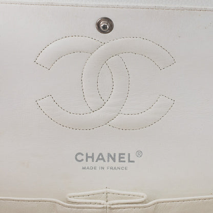 CHANEL Caviar Skin Matelasse W Flap Shoulder Bag White Silver-Tone Hardware, Pre-Owned