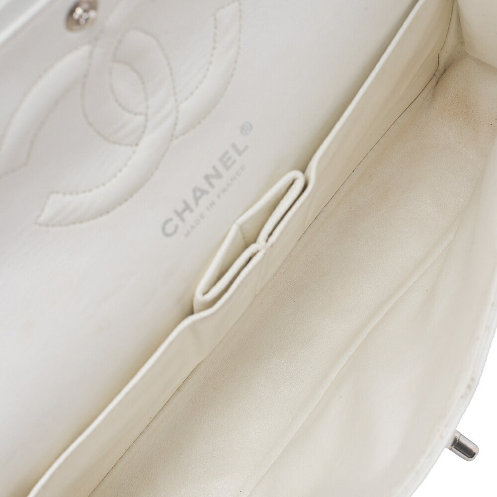 CHANEL Caviar Skin Matelasse W Flap Shoulder Bag White Silver-Tone Hardware, Pre-Owned
