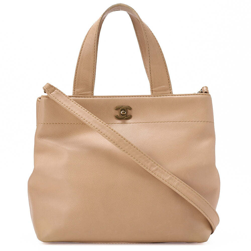 CHANEL Cocomark Turnlock 2way Chain Shoulder Bag Lambskin Beige Gold-Tone Hardware, Pre-Owned