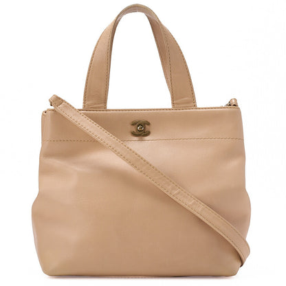 CHANEL Cocomark Turnlock 2way Chain Shoulder Bag Lambskin Beige Gold-Tone Hardware, Pre-Owned