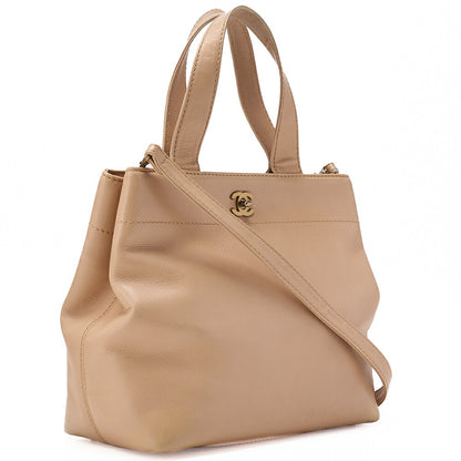 CHANEL Cocomark Turnlock 2way Chain Shoulder Bag Lambskin Beige Gold-Tone Hardware, Pre-Owned