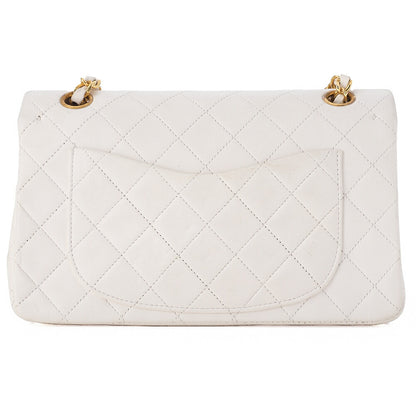 シャネル マトラッセ ダブルフラップ 23cm チェーンショルダー ラムスキン 白 ゴールド金具 中古