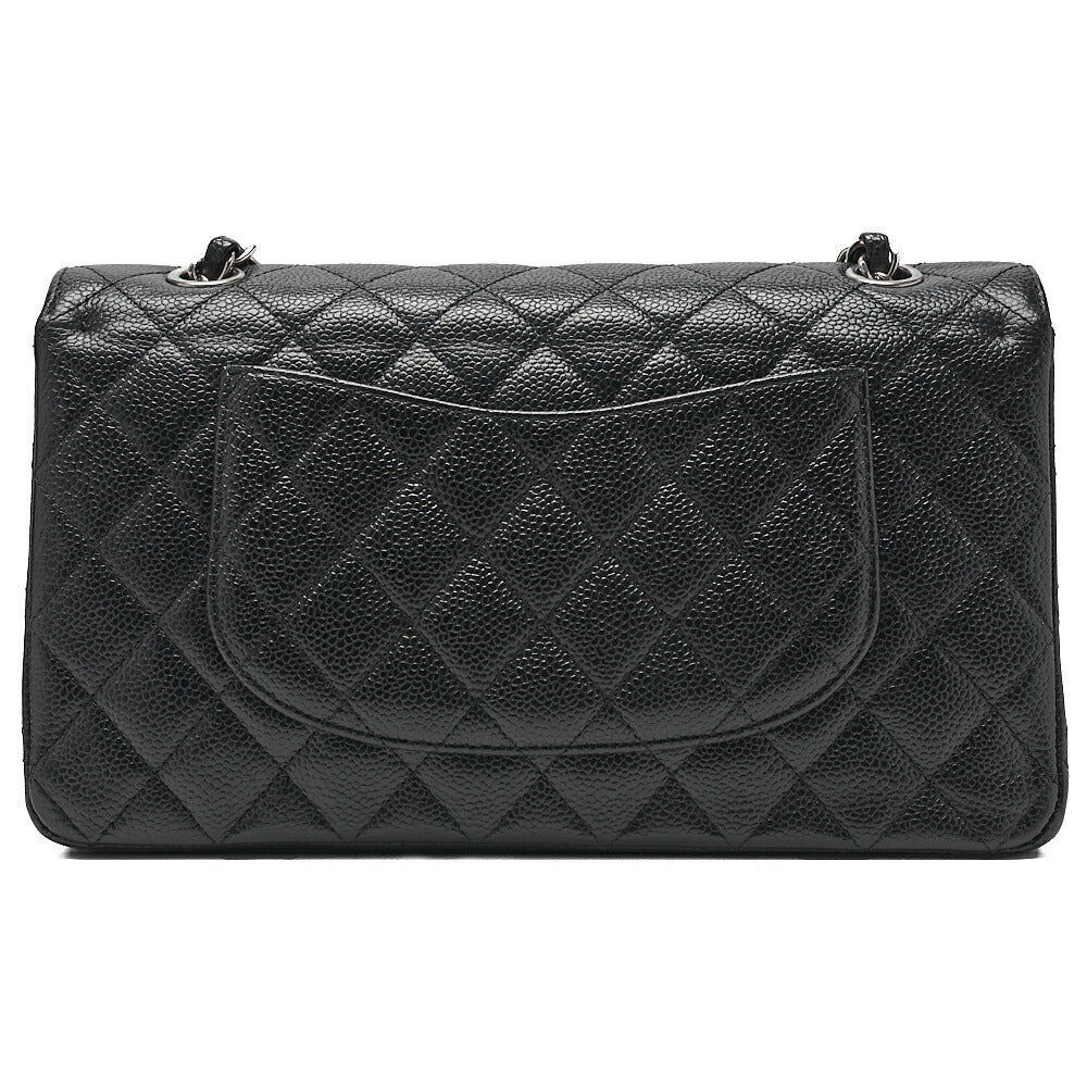 CHANEL Caviar Skin Matelasse Double Flap 25cm Chain Shoulder Black Silver-Tone Hardware, Pre-Owned