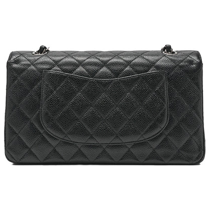 CHANEL Caviar Skin Matelasse Double Flap 25cm Chain Shoulder Black Silver-Tone Hardware, Pre-Owned