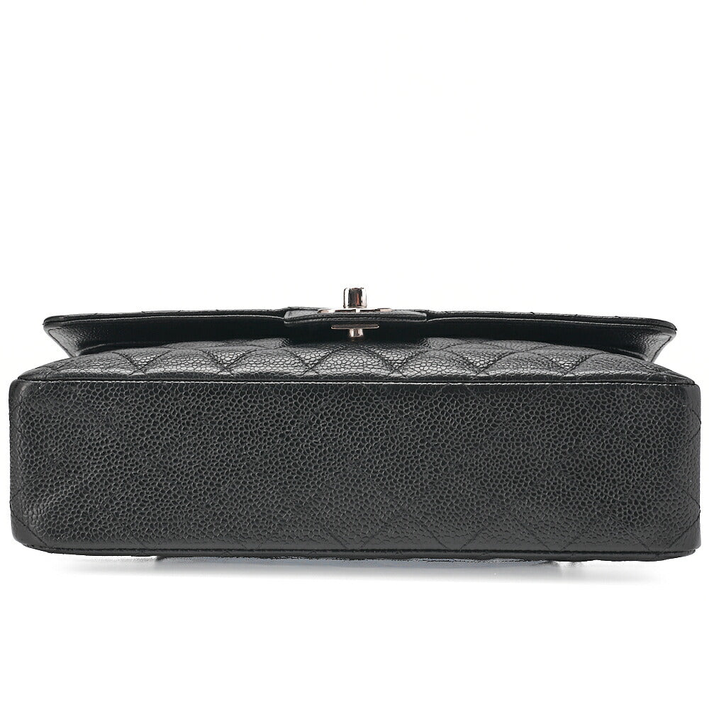 CHANEL Caviar Skin Matelasse Double Flap 25cm Chain Shoulder Black Silver-Tone Hardware, Pre-Owned