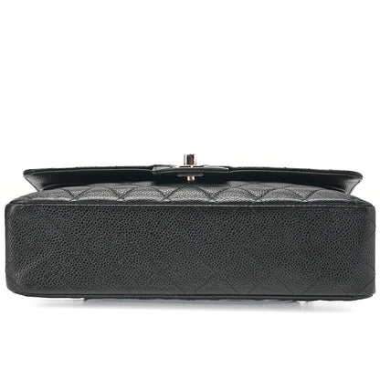 CHANEL Caviar Skin Matelasse Double Flap 25cm Chain Shoulder Black Silver-Tone Hardware, Pre-Owned