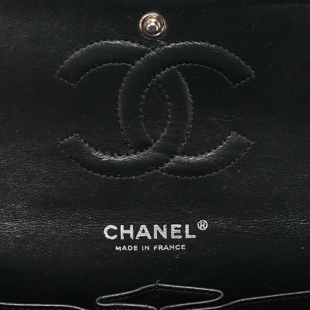 CHANEL Caviar Skin Matelasse Double Flap 25cm Chain Shoulder Black Silver-Tone Hardware, Pre-Owned
