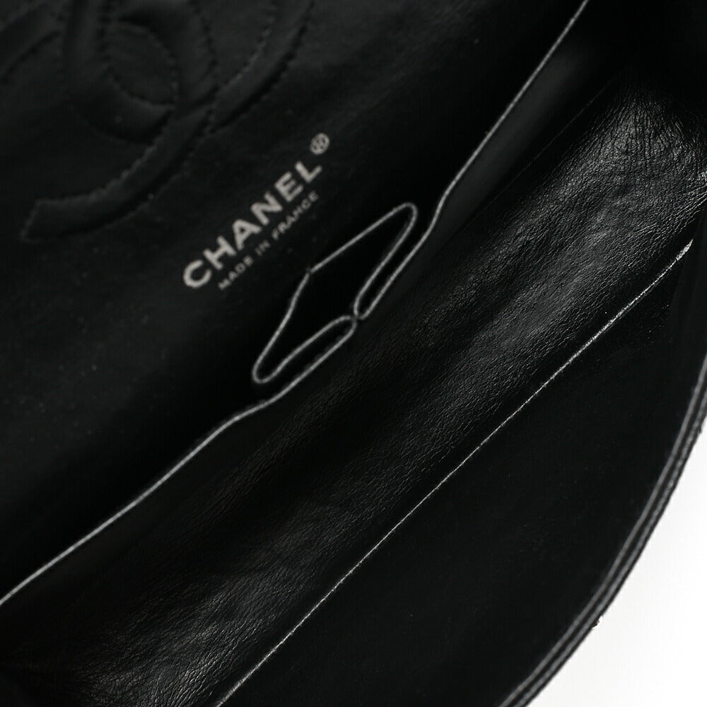 CHANEL Caviar Skin Matelasse Double Flap 25cm Chain Shoulder Black Silver-Tone Hardware, Pre-Owned