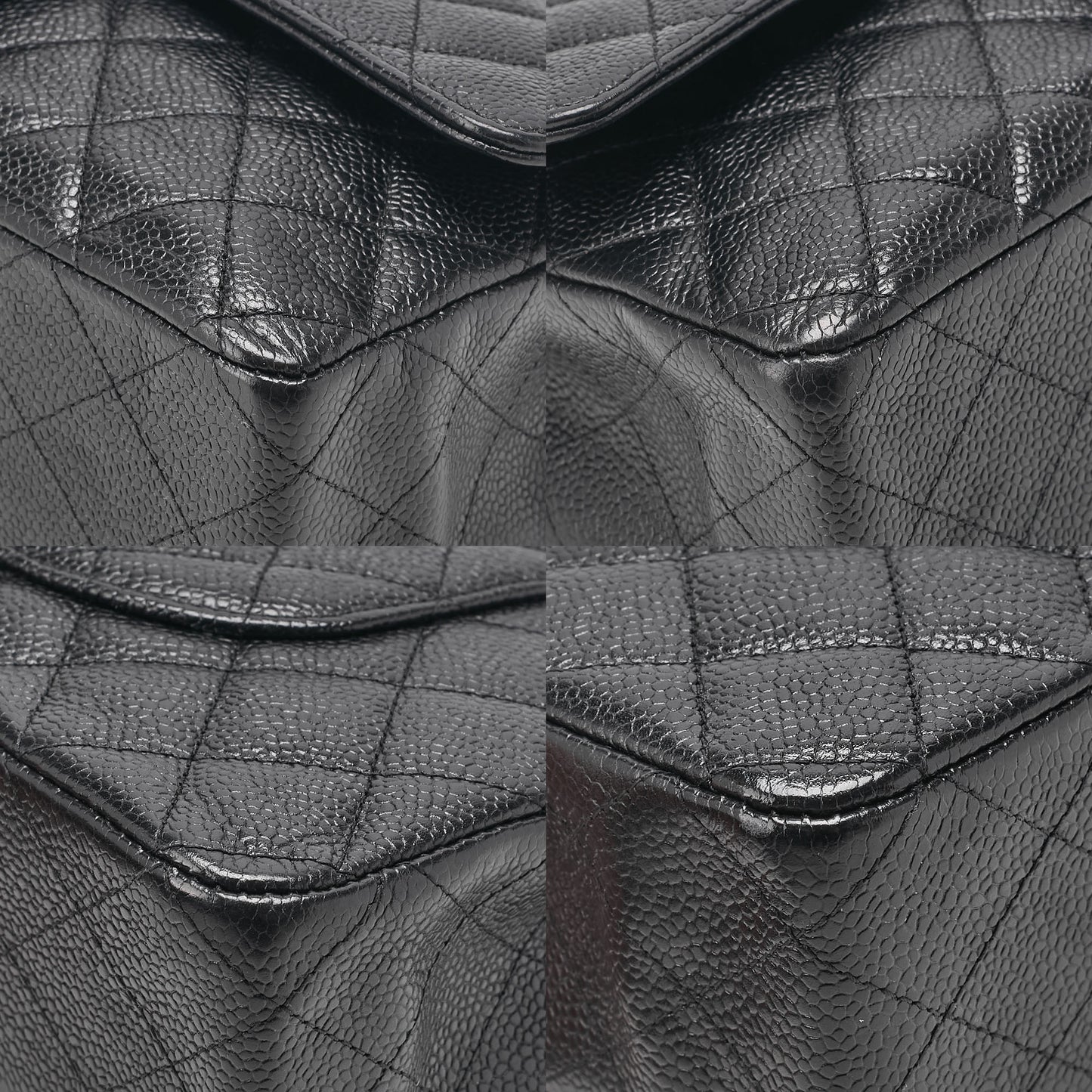 CHANEL Caviar Skin Matelasse Double Flap 25cm Chain Shoulder Black Silver-Tone Hardware, Pre-Owned