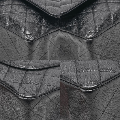 CHANEL Caviar Skin Matelasse Double Flap 25cm Chain Shoulder Black Silver-Tone Hardware, Pre-Owned
