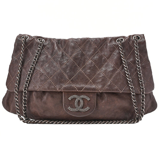 CHANEL Chain Shoulder Matelasse Bijou Coco Mark Single Caviar Skin Brown Silver-Tone Hardware, Pre-Owned