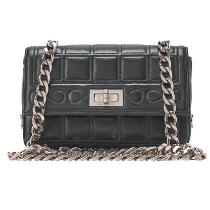 CHANEL シャネル チョコバー 2.55 ターンロック ラインストーン ココマーク チェーンショルダー ラムスキン ブラック シルバー金具, 中古