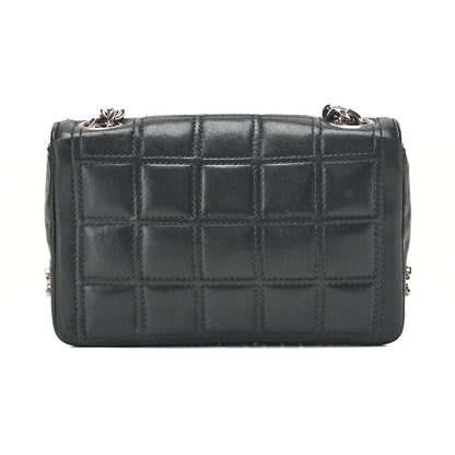 CHANEL シャネル チョコバー 2.55 ターンロック ラインストーン ココマーク チェーンショルダー ラムスキン ブラック シルバー金具, 中古