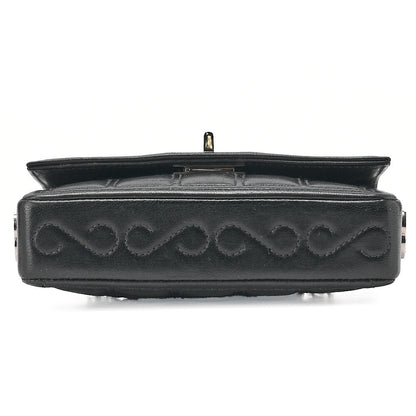 CHANEL シャネル チョコバー 2.55 ターンロック ラインストーン ココマーク チェーンショルダー ラムスキン ブラック シルバー金具, 中古
