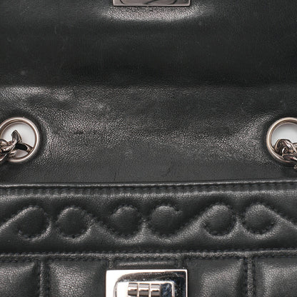 CHANEL シャネル チョコバー 2.55 ターンロック ラインストーン ココマーク チェーンショルダー ラムスキン ブラック シルバー金具, 中古