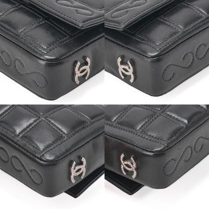 CHANEL シャネル チョコバー 2.55 ターンロック ラインストーン ココマーク チェーンショルダー ラムスキン ブラック シルバー金具, 中古