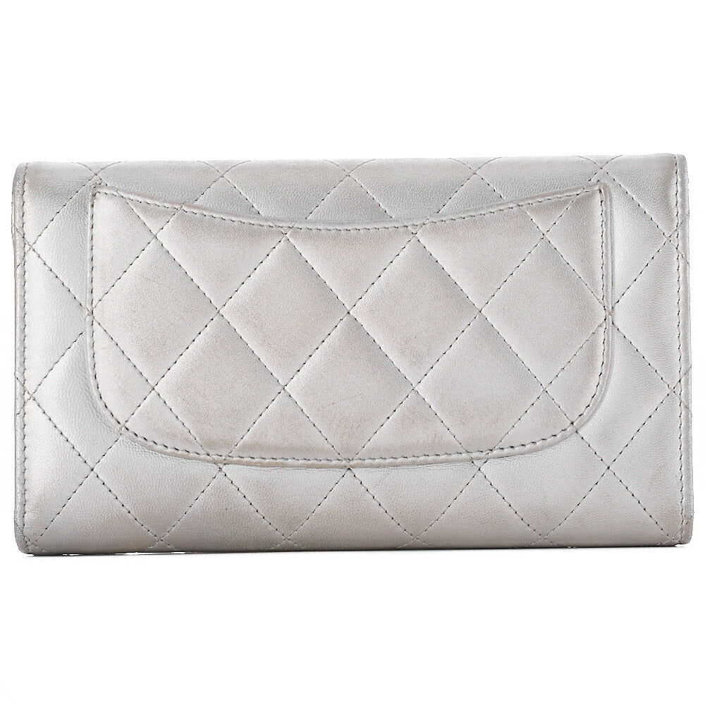 CHANEL Matelasse Bi-Fold Long Wallet Lambskin Silver -Tone Hardware, Pre-Owned