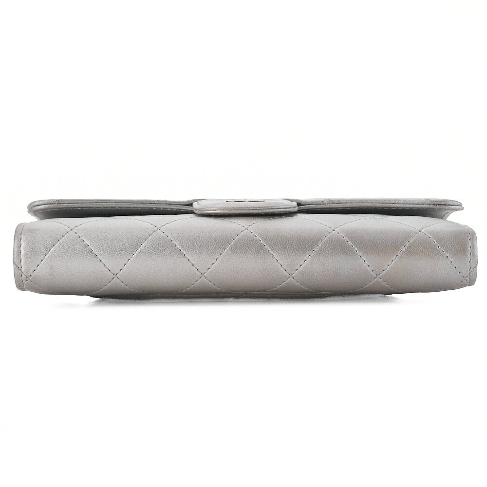 CHANEL Matelasse Bi-Fold Long Wallet Lambskin Silver -Tone Hardware, Pre-Owned