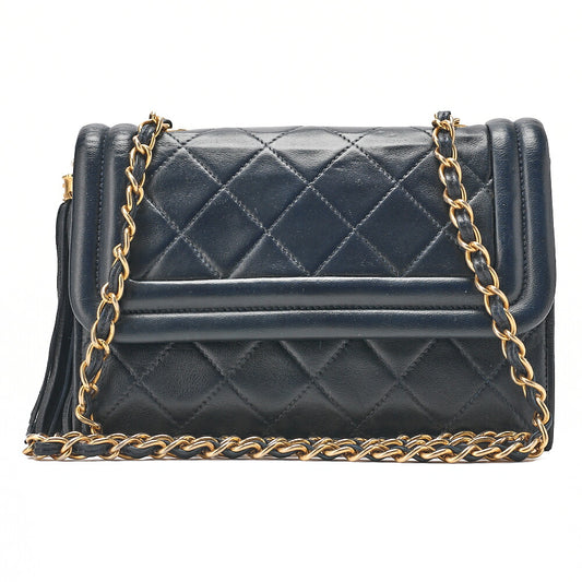 CHANEL Matelasse Magnetic Lock with Fringe Chain Shoulder Lambskin Navy Gold-Tone Hardware, Pre-Owned