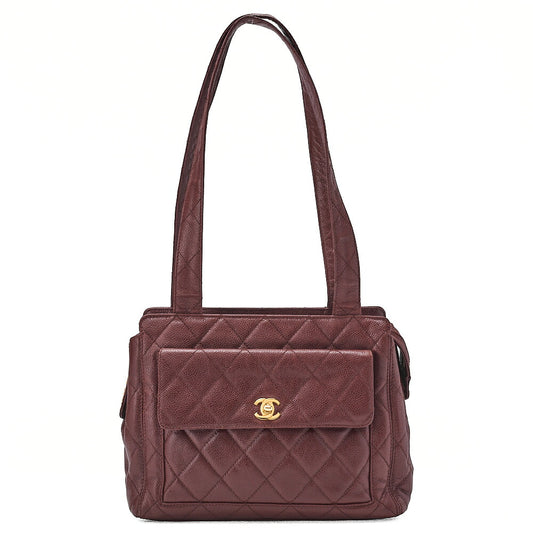 CHANEL Matelasse Outside Flap Tote Bag Caviar Skin Brown Gold-Tone Hardware, Pre-Owned