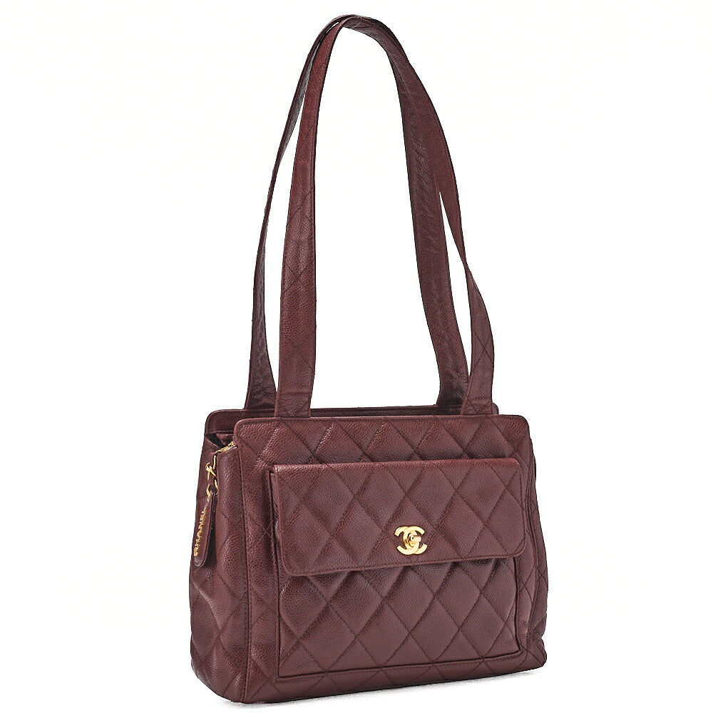 CHANEL Matelasse Outside Flap Tote Bag Caviar Skin Brown Gold-Tone Hardware, Pre-Owned