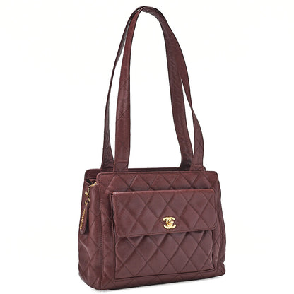 CHANEL Matelasse Outside Flap Tote Bag Caviar Skin Brown Gold-Tone Hardware, Pre-Owned