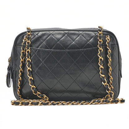CHANEL Matelasse with Pull Charm Round Double Chain Shoulder Bag Lambskin Black Gold -Tone Hardware, Pre-Owned