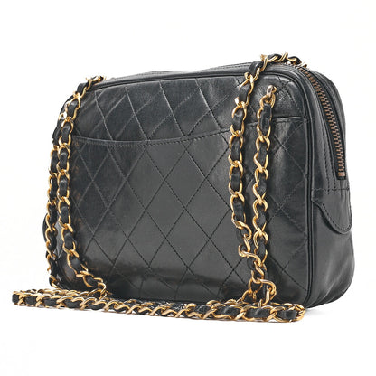 CHANEL Matelasse with Pull Charm Round Double Chain Shoulder Bag Lambskin Black Gold -Tone Hardware, Pre-Owned