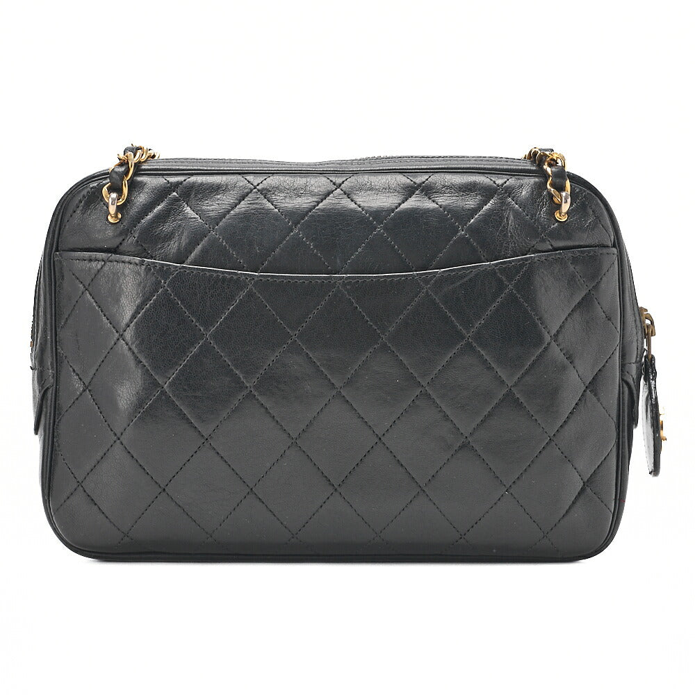 CHANEL Matelasse with Pull Charm Round Double Chain Shoulder Bag Lambskin Black Gold -Tone Hardware, Pre-Owned