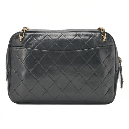 CHANEL Matelasse with Pull Charm Round Double Chain Shoulder Bag Lambskin Black Gold -Tone Hardware, Pre-Owned