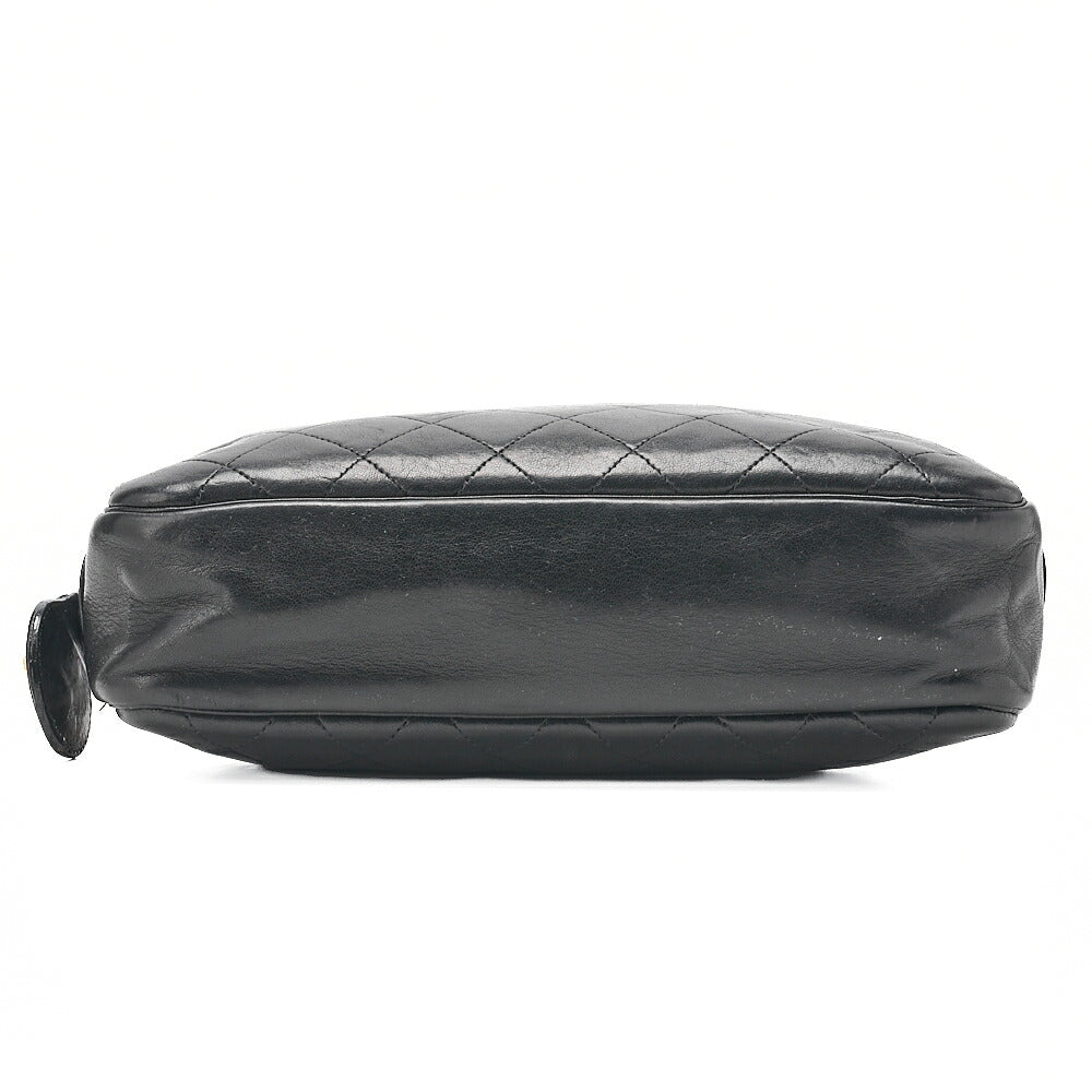 CHANEL Matelasse with Pull Charm Round Double Chain Shoulder Bag Lambskin Black Gold -Tone Hardware, Pre-Owned