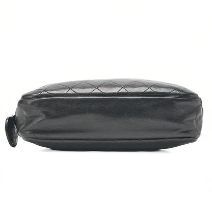 CHANEL Matelasse with Pull Charm Round Double Chain Shoulder Bag Lambskin Black Gold -Tone Hardware, Pre-Owned