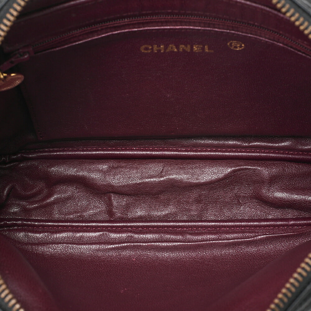 CHANEL Matelasse with Pull Charm Round Double Chain Shoulder Bag Lambskin Black Gold -Tone Hardware, Pre-Owned