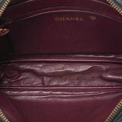 CHANEL Matelasse with Pull Charm Round Double Chain Shoulder Bag Lambskin Black Gold -Tone Hardware, Pre-Owned