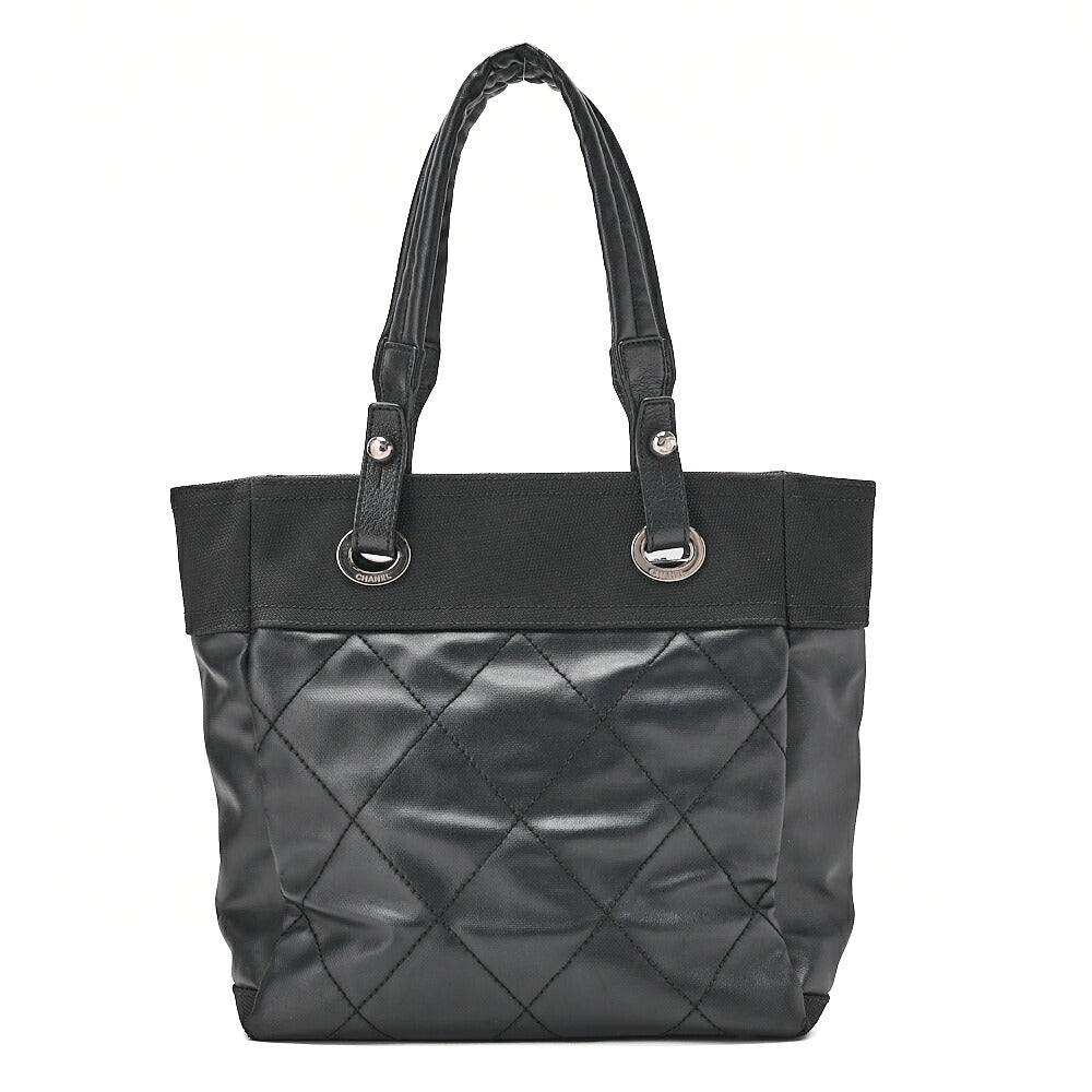 CHANEL Tote Bag Coated Canvas Paris Ritz PM Coco Charm Black Silver-Tone Hardware, Pre-Owned
