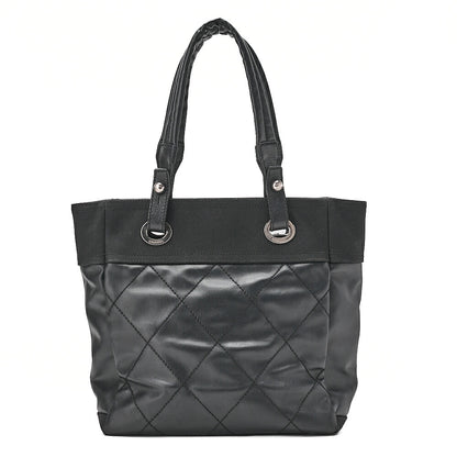 CHANEL Tote Bag Coated Canvas Paris Ritz PM Coco Charm Black Silver-Tone Hardware, Pre-Owned