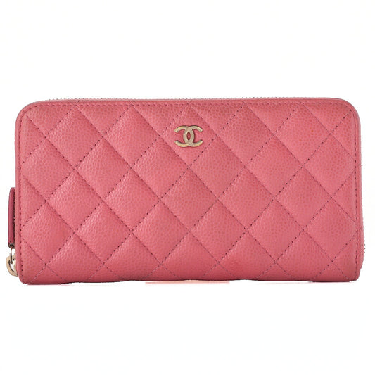 CHANEL Matelasse Round Long Wallet Caviar Skin Pink Gold -Tone Hardware, Pre-Owned