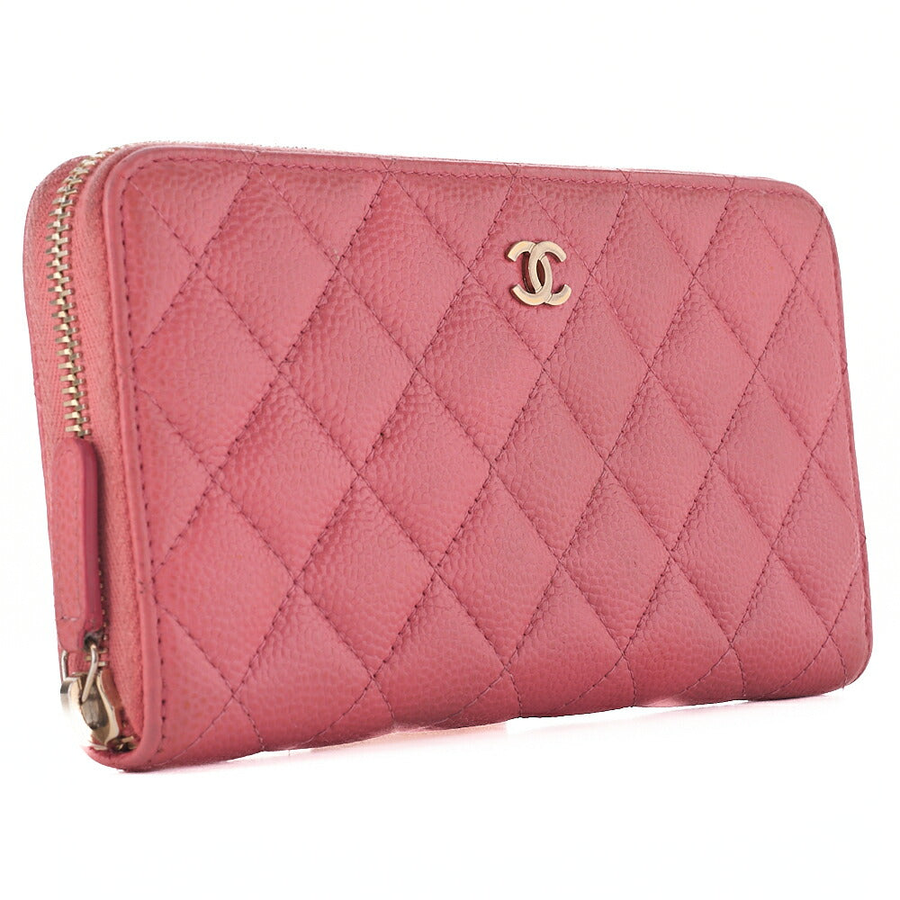 CHANEL Matelasse Round Long Wallet Caviar Skin Pink Gold -Tone Hardware, Pre-Owned