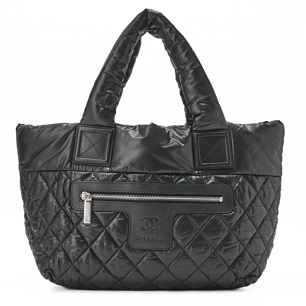 CHANEL Shoulder Bag Tote Bag Nylon Black Silver -Tone Hardware, Pre-Owned