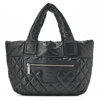 CHANEL Shoulder Bag Tote Bag Nylon Black Silver -Tone Hardware, Pre-Owned