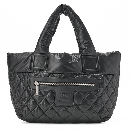 CHANEL Shoulder Bag Tote Bag Nylon Black Silver -Tone Hardware, Pre-Owned