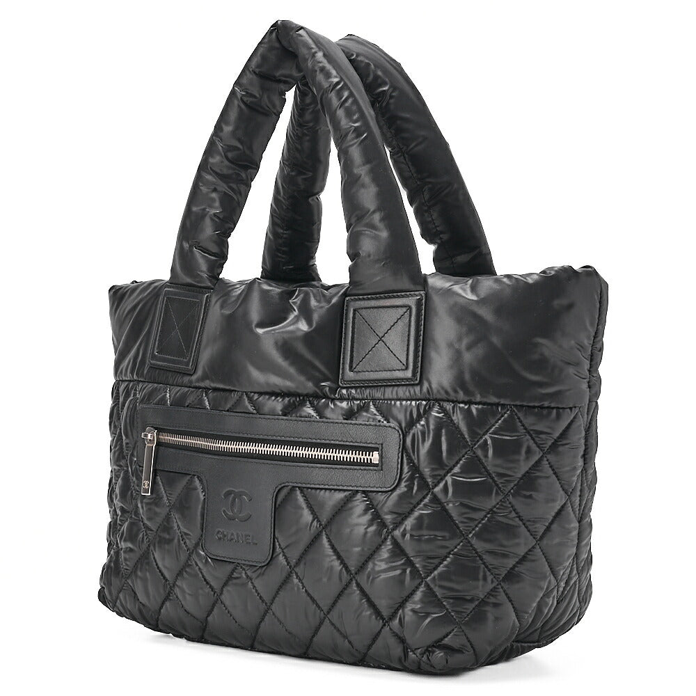 CHANEL Shoulder Bag Tote Bag Nylon Black Silver -Tone Hardware, Pre-Owned