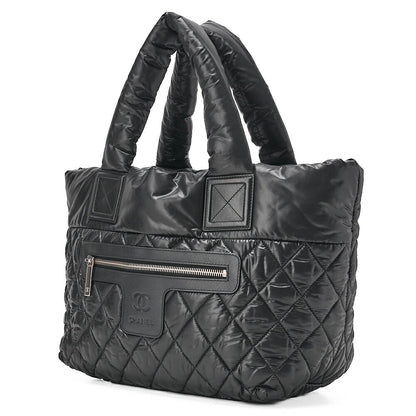 CHANEL Shoulder Bag Tote Bag Nylon Black Silver -Tone Hardware, Pre-Owned