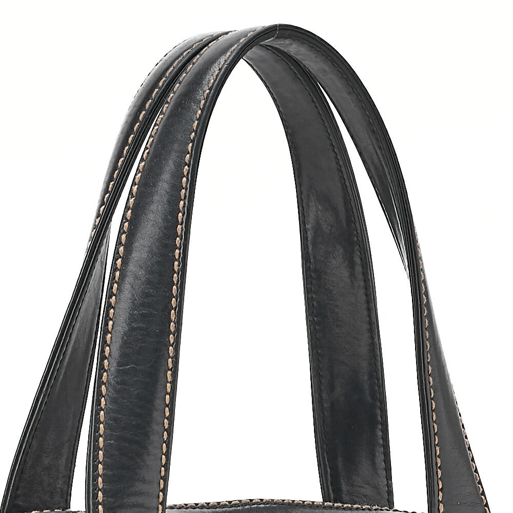 CHANEL Coco Mark Wild Stitch Handbag Calf Leather Black Gold-Tone Hardware, Pre-Owned