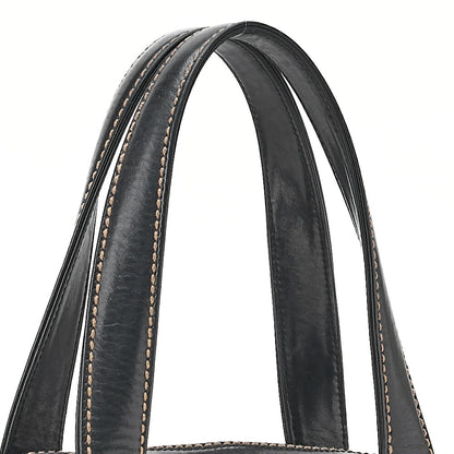 CHANEL Coco Mark Wild Stitch Handbag Calf Leather Black Gold-Tone Hardware, Pre-Owned