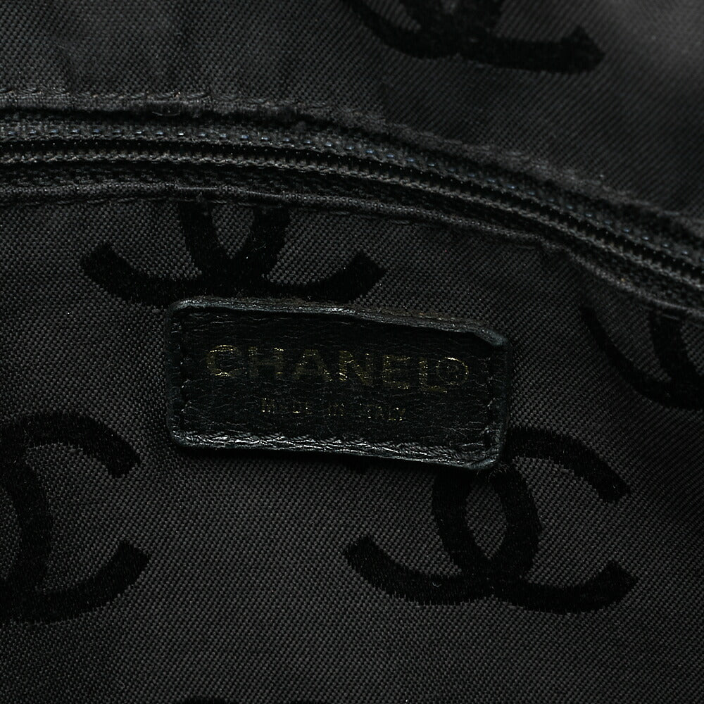 CHANEL Coco Mark Wild Stitch Handbag Calf Leather Black Gold-Tone Hardware, Pre-Owned