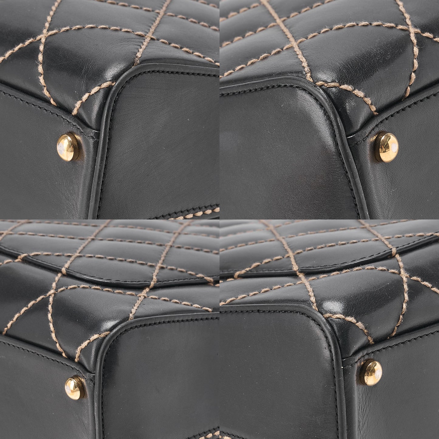 CHANEL Coco Mark Wild Stitch Handbag Calf Leather Black Gold-Tone Hardware, Pre-Owned