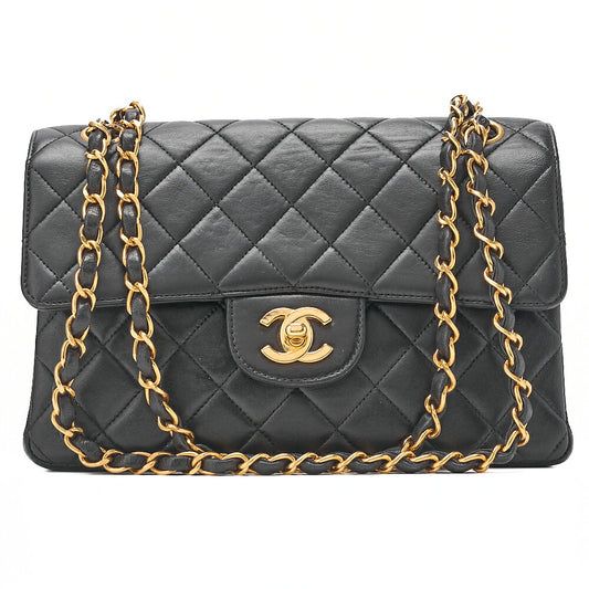 CHANEL Lambskin Matelasse Double Face 23cm Chain Shoulder Black Gold-Tone Hardware, Pre-Owned